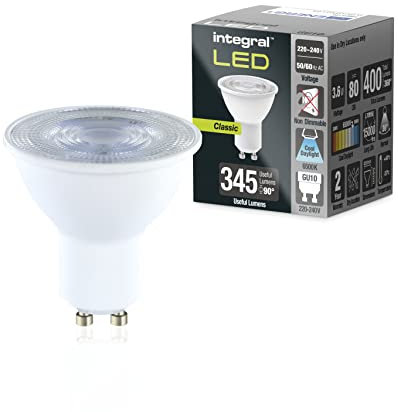 Integral LED 10 PACK GU10 Kaltes Tageslicht 6500K 400LM, 3,6W (entspricht 50W) Nicht dimmbare Lampe - Energieeffizient & Ideal für Spotlights & Downlights in Badezimmern, Küchen, Wohn- & Schlafzimmern