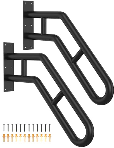 Frossvt Wall Mount Handrail, Outdoor Grab Bar - 25.8 Bent Black Handrail (2-Pack) for Garage, Porch, Garden Stairs