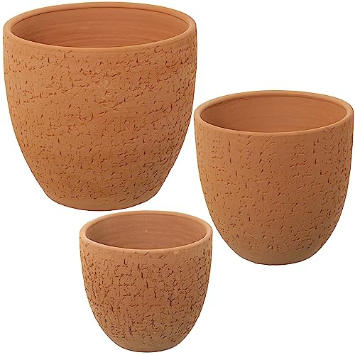 Set de 3 maceteros de Ceramica en Color Barro 29x29x27 cm