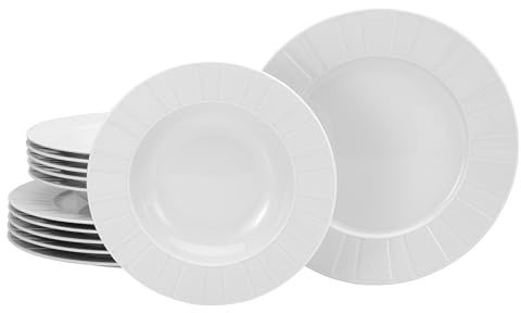 CreaTable, 17608, Serie Barcelona, 12-teiliges Geschirrset, Tafelservice aus Porzellan, spülmaschinen- und mikrowellengeeignet, Made in Europe