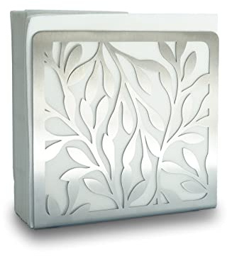 Serviettenhalter aus Metall, modernes Blätter-Silhouette, für Tisch/freistehenden Taschentuchspender (Silber (Edelstahl))