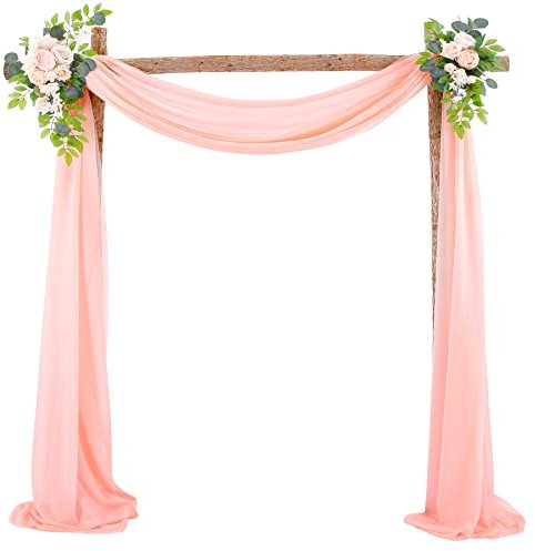 SASIGAYA Querbehang Freihanddeko Rosa Chiffon Vorhang Hochzeit Querbehänge 75x400cm Fensterdekoration Transparentem Voile Hochzeitsbogen Dekostoff Tüll Dekorationen für Fotografie Party Hochzeit