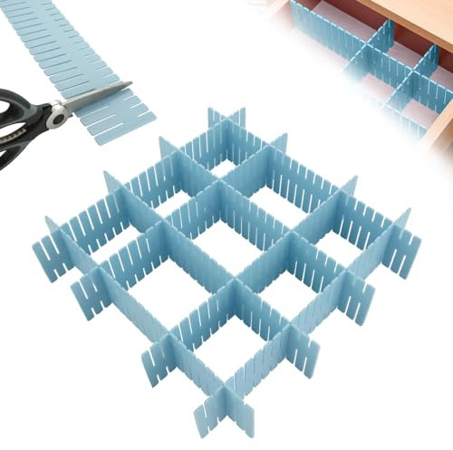 YOUNTHYE 36 Stück Schubladentrenner Verstellbar 32x7cm Blaue Drawer Dividers Schubladenteiler Verstellbar Organizer Schubladen Kunststoff Drawer Dividers für Unterwäsche, Socken, Kosmetik, Kommode
