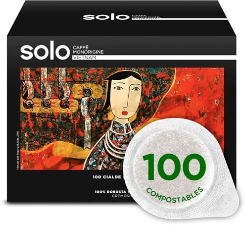 SOLO - Caffè Monorigine Vietnam, Cialde E.S.E. 44 mm, 100 Cialde Monodose, 100% Robusta Naturale, Compostabili