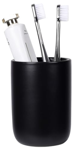 BosilunLife Ceramic Toothbrush Holder - 12oz Bathroom Toothbrush Holder Black Tooth Brush Holders Tumbler Cups Reusable Toothbrush Mouthwash Cup Small Toothbrush and Toothpaste Holder