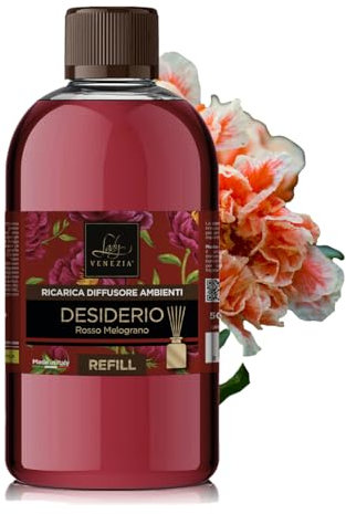 Lady Venezia Ricarica per Diffusore Bastoncini – 500 ML Profumatore Ambiente – Essenze per la Casa - Fragranze Assortite (Melograno)
