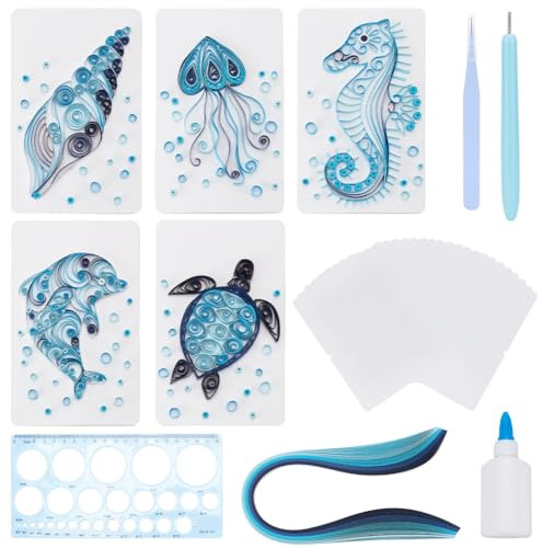 WEBEEDY Paper Quilling Kit 20 Sets DIY Sea Animals Paper Quilling Kit with Paper Quilling Strips Supplies Ocean Greeting Card Making Kits for Beginners DIY Handmade Crafts Home Room Wall Decor Gift