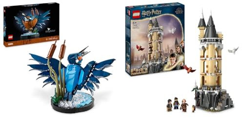 LEGO Icons Eisvogel Modellbausatz für Erwachsene, Vogel-Modell & Harry Potter Eulerei auf Schloss Hogwarts, Abenteuer-Set mit Spielzeug-Tieren und 3 Mini-Figuren