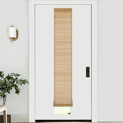 LazBlinds No Tools No Drill Bamboo Roller Shades, Cordless Bamboo Blinds, Light Filtering Roll Up Blinds for Windows, French Door, Porch or Patio Privacy Screen, 12'' W x 70'' H, Brown206