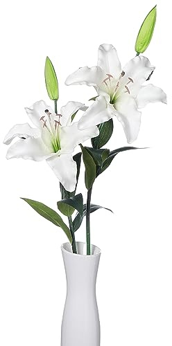 huaao Artificial Lily Flowers, White, 2 PCS, Long Stem | Latex Real Touch, Wedding Party Decoration, Garden Spring Center Table, Outdoor Graveside Bouquets