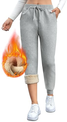 Pantalon Chandal Mujer Termico Invierno con Cálidos Forro Polar Algodon Casual Invierno Deportivos Pantalones Jogger de Ocio y Fitness al Aire Libre XXL Pierna Gris Claro