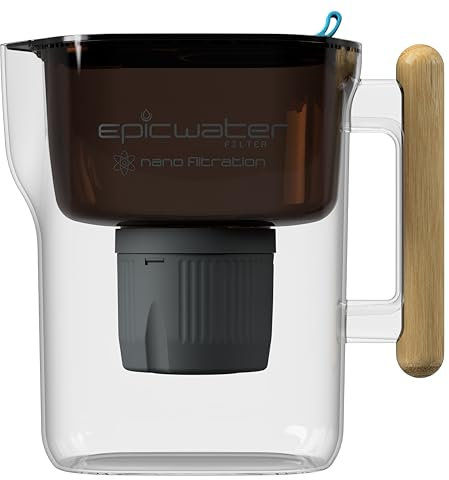 Epic Nano | Water Filter Pitchers for Drinking Water | 10 Cup | 150 Gallon Filter | Gravity Water Filter (Black & Bamboo)