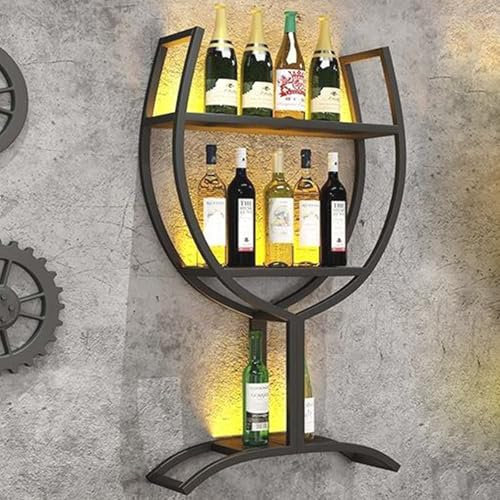 Scaffale rustico per bottiglie di vino, supporto per mensole da parete, supporto per bicchieri da vino, da parete, organizer in metallo nero, con 8 supporti per bicchieri da vino f