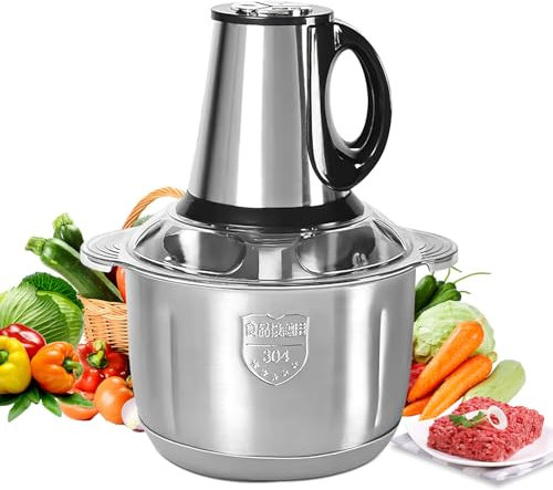 Elektrischer Fleischwolf 5 l, vielseitiger Fleischwolf, 500 W, 3 Geschwindigkeitsstufen, elektrischer Zerkleinerer für Lebensmittel, mit 4 abnehmbaren Klingen, Multifunktions-Zerkleinerer für Fleisch,