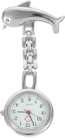 LIFKOME Delfinbrosche Taschenuhr für Krankenschwestern, Steampunk Silber | Legierung und Metall, Dekoratives Hängeformat mit Klaren Zahlen, Modischer Stil für Arbeitskleidung