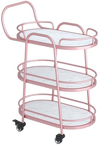 Moderner 3-stöckiger Barwagen aus Marmor mit feststellbaren Rädern, Roségold