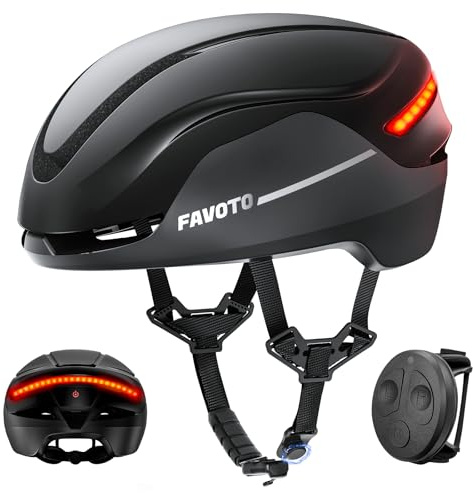 Favoto Electric Bike Helmet Black with LED Lights and Turn Signals, CE Certified Adult Cycling Helmet with Remote Control, Lightweight and Adjustable Commuter Helmet 59–61cm