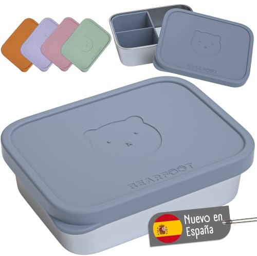 BEARFOOT Edelstahl Brotdose Kinder mit Silikondeckel (Blau, 1.200 ml)