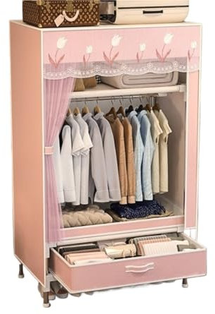 MEIZHITU Wardrobe Closet Schrank Kleider-Organizer Mit Stoffbezug, Stauraum for Schlafzimmer Und Wohnzimmer Closet Aufbewahrungsschrank(Pink,100x45x165cm)