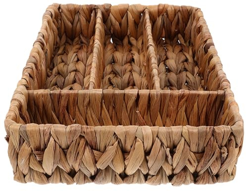 PRETYZOOM Panier Organisateur De Couverts Tissé En Jacinthe D’eau, Grand Format Rectangulaire, Compartimenté, Rangement Multi-usages Pour Ustensiles Cuisine, Plateau De Tiroir, Nettoyage Facile