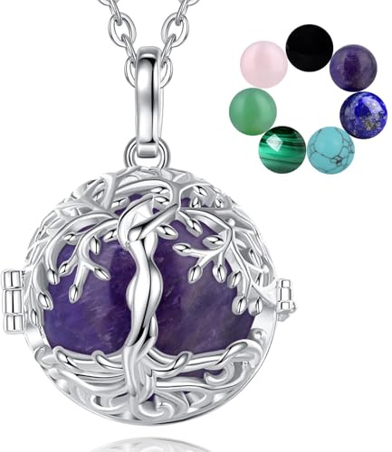 INFUSEU Collana Albero della Vita con Cristallo, Ciondolo Pietra Donna Mamma Gioielli Chakra Cristalli Guarigione Naturali Varie Pietre Intercambiabili Regali Magici Streghe per Donne Mamma