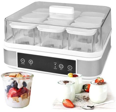 Machine à Yaourt Domestique,Yaourtière Multi-Cuiseur, 9 Pots en Verre, avec ContrôLe de La Tempé Rature et Temps, pour Yaourtière à Domicile Fromage Natto Maker