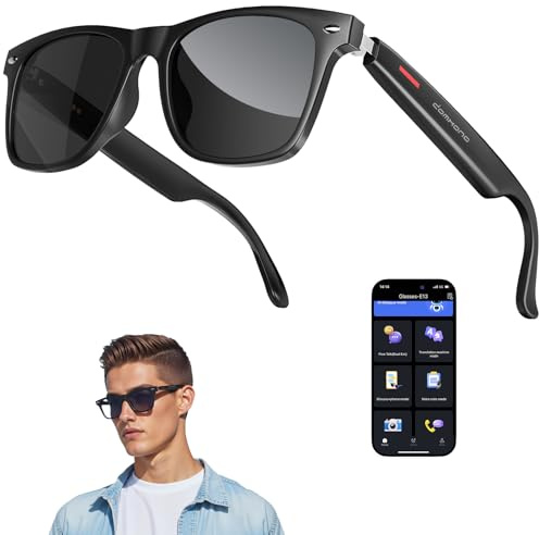 Domhong AI Lunettes intelligentes pour homme et femme - Traduction Bluetooth - 164 langues - Son à oreilles ouvertes - Microphone et haut-parleur - Appels mains libres - Protection UV et lumière bleue