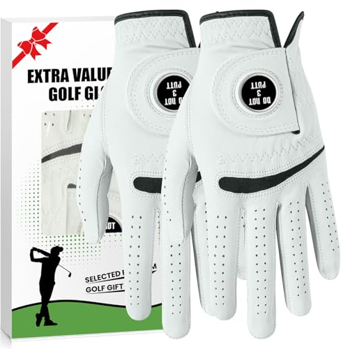 Golfhandschuhe für Herren, Cabretta-Leder mit Ballmarker, rutschfest, Allwetter-Griff für Linkshänder, Rechtshänder, Premium-Herren-Golfhandschuh, atmungsaktiv, Schwarz, Größe XL, für linke Hand