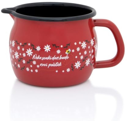 Metalac Milchtopf 10cm|0,85l, ROTE BIENE, Emailliert, im Vintage Design