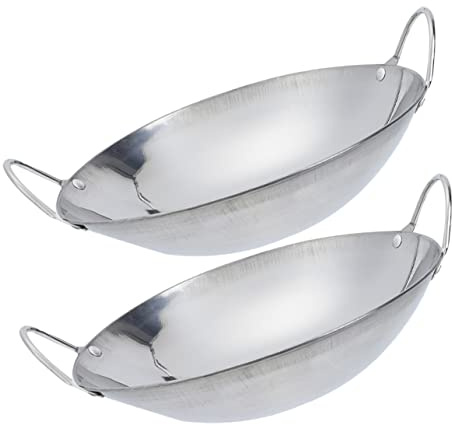 TOYANDONA Padella Wok in Acciaio Inox Argento Doppio Manico, 2 Pezzi