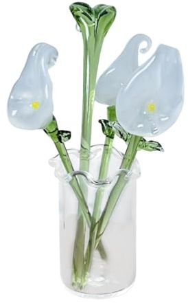 Luwecf Bouquet en Verre avec Vase, Fleurs Décoratives, Objet de Collection et Sœur, Lys Calla