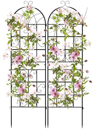 COSTWAY Rankgitter Metall 180 cm hoch, 2er Set, dekorativer Gartenzaun, freistehende Rankhilfe, Spalier Garten zum Stecken, Rosenspalier Rankspalier, für Kletterpflanzen Blume Gemüse (Schwarz)