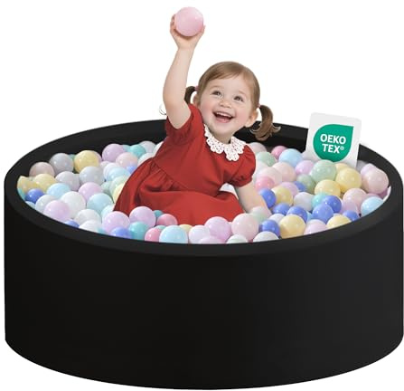 Zedachica Piscine à balles bébé 80x30 cm en Mousse, Ronde, sûre dès 1 an, pour intérieur et extérieur, Noir, sans balles