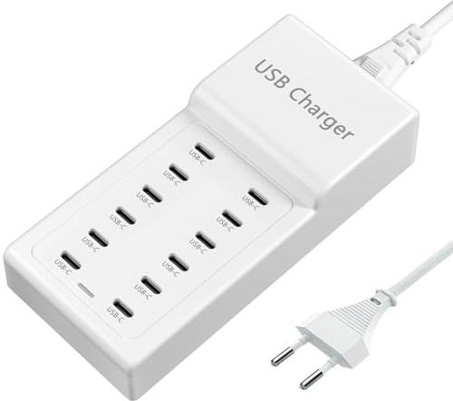 Caricabatterie USB C, Stazione di ricarica USB con 12 Porte, Blocco di ricarica USBC MultiPort da 50W, Caricabatterie multiplo da tavolo USBC per iPhone/iPad/Samsung S24/S23/Ultra/Z Flod/Watch/Cuffie