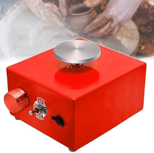 MYXJX tornio per Ceramica, Macchina for tornio da vasaio | Piatto Girevole in Lega di Alluminio | Interruttore di Rotazione | 8 Utensili for Modellare l'argilla | 1 Mini Chiave Inglese(Red)