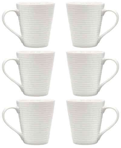 UNIQUE HOME LIVING Coffee Mug Set of 6, 250ml White Ceramic Coffee Mugs for Milk Hot Cocoa Latte Coffee Cups with Handle, Tea Mugs, Smooth Glazed Finish, Microwave and Dishwasher Safe