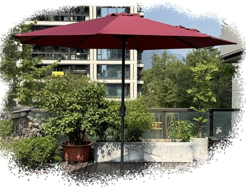 Großer 270 cm Outdoor-Terrassenschirm, wasserdicht, Marktschirm mit Kurbel, UV-Schutz, Gartenschirm, 8 stabile Rippen, ideal für Tisch und Garten