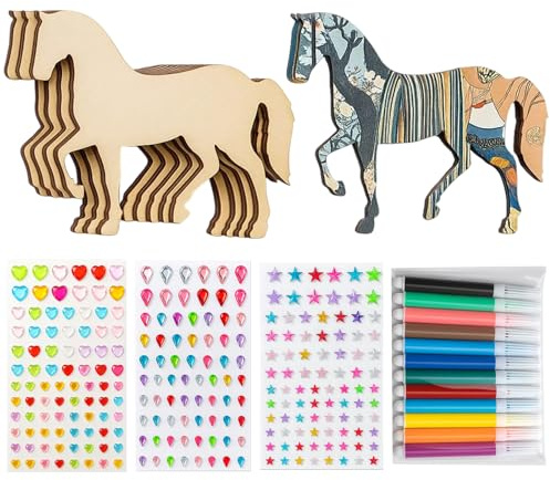 WangVipfei 35 Stück Holz Pferd Deko,Steckenpferd Bastelset, Holzfiguren zum Bemalen, DIY Holz Pferd, Charmante Kleine Holzfigur, Bastelset für Tischdeko, Geburtstagsdeko, Party, Hochzeiten