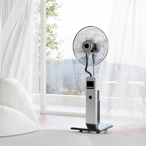 Ventilatore nebulizzatore con telecomando, 3 velocità e timer, testa inclinabile regolabile per un migliore raffreddamento in camera da letto, soggiorno, ufficio