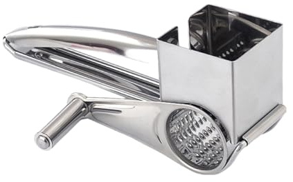 Grattugia rotativa per formaggio – sisteme a tamburo cilindrico in acciaio inossidabile, rotazione fluide della manovella, prestazioni di triturazione efficienti, utensile da cucina manuale | Cucina c