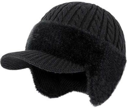 Bonnet d'hiver avec cache-oreilles, bonnet tricoté pour homme - Doublure épaisse et chaude - Résistant au vent et au froid - Protection auditive de ski - Cache-oreilles pour femme - Chaud - Thermique