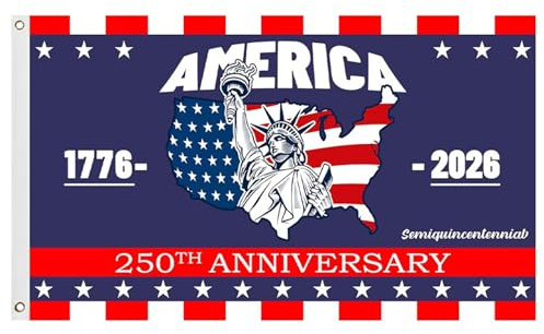 250. Jahrestag der USA-Flagge, 3-lagiges patriotisches Polyester-Banner für den Innen- und Außenbereich, 90 x 150 cm, 250. Jahrestag-Flagge für den 4. Juli und die Dekoration zum Nationalfe