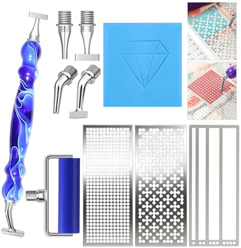 Kit de bolígrafo de perforación de pintura de diamantes con 3 reglas de acero inoxidable, puntas de tornillo, accesorios de herramienta de rodillo colocador en ángulo, bolígrafo de arte de diamante