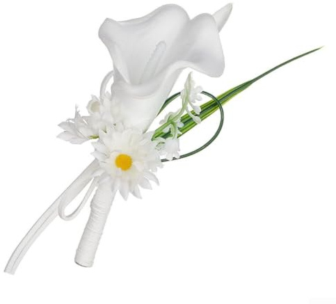 Calla Lilie Boutonniere für Herren - Hochwertige Künstliche Blume Anstecker Hochzeit Bräutigam Taschendeko Langlebig(2)