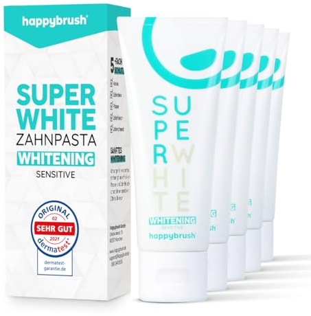 happybrush Vegane tandkräm superWhite Protect med grönmyntsmak – blekning tandkräm för vita tänder – förvaringspaket (5 x 75 ml)