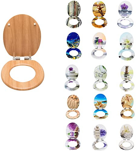 EUGAD WC Sitz Mit Absenkautomatik,Holz Toilettendeckel,Einfache Montage Toilettensitz,Stabile QualitäT Deckel Klobrille,O Form Klodeckel Helle Eiche