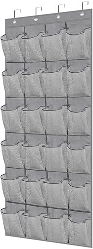 MISSLO Hanging Shoe Rack Over Door Shoe Storage Organiser Holder Tidy with 24 Large Pockets Organizer Mesh Shoe Hanger, Grey