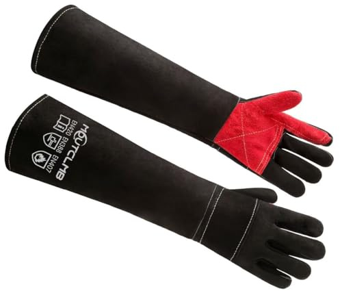 MOUTCLMB Long Welding Gloves 23.6 Inches 932℉,Heat/Fire Resistant Leather For Mig, Tig, Stick, Forge, BBQ, Grill, Fireplace, Wood Stove, Furnace, Oven-Black