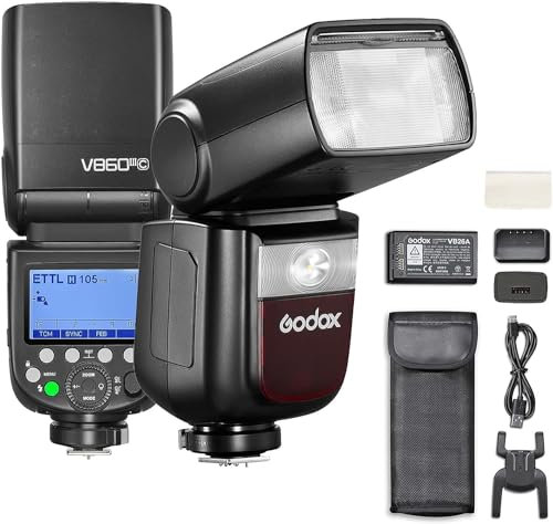 Godox V860III-C TTL Flash Puissant, 76Ws GN60 HSS 1/8000s 2.4G sans Fil Speedlite avec Grand Batterie Li-ION et 10 Levels LED Modeling Lampe pour Caméra Canon