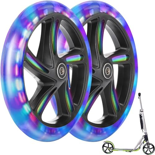 200 mm Scooter Wheels - 2 x 200 mm Scooter Replacement Wheels with ABEC-9 Bearings - Aluminium 88A Stunt Scooter Wheels (Black)